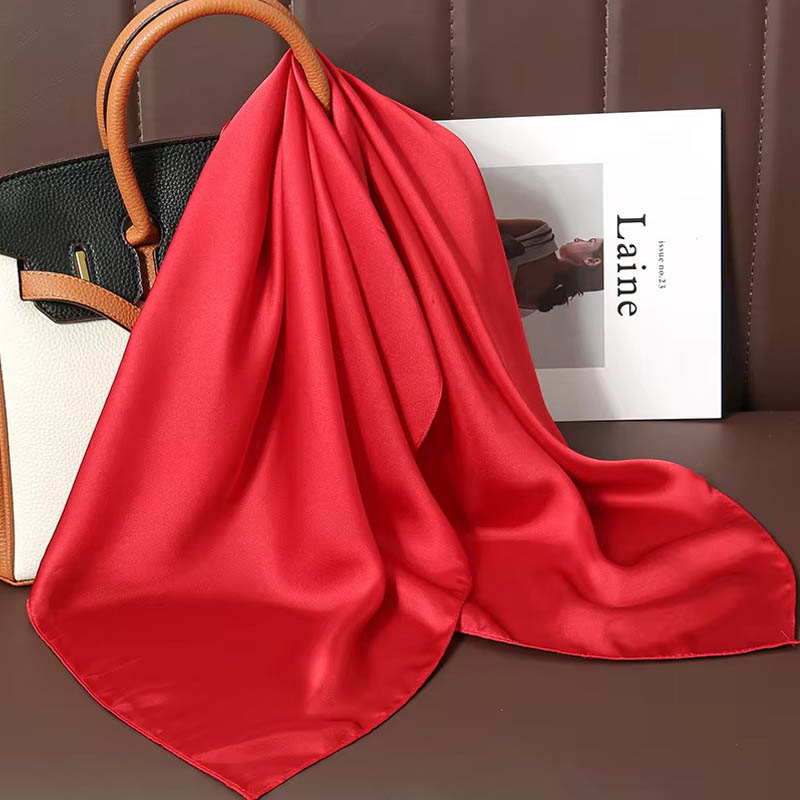 Silk Scarf Square - Lüks düz renk ipek kare eşarp