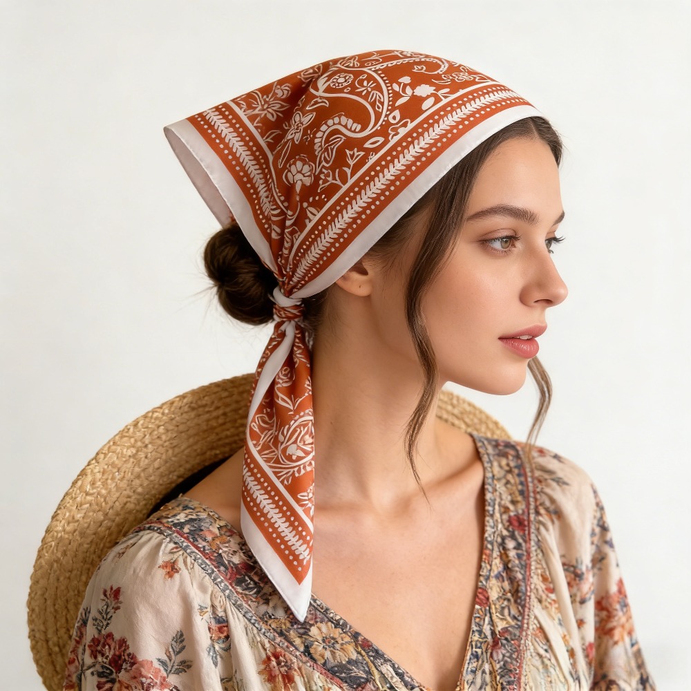 Silk Scarf Square - 1 adet kaju desenli moda ipek
