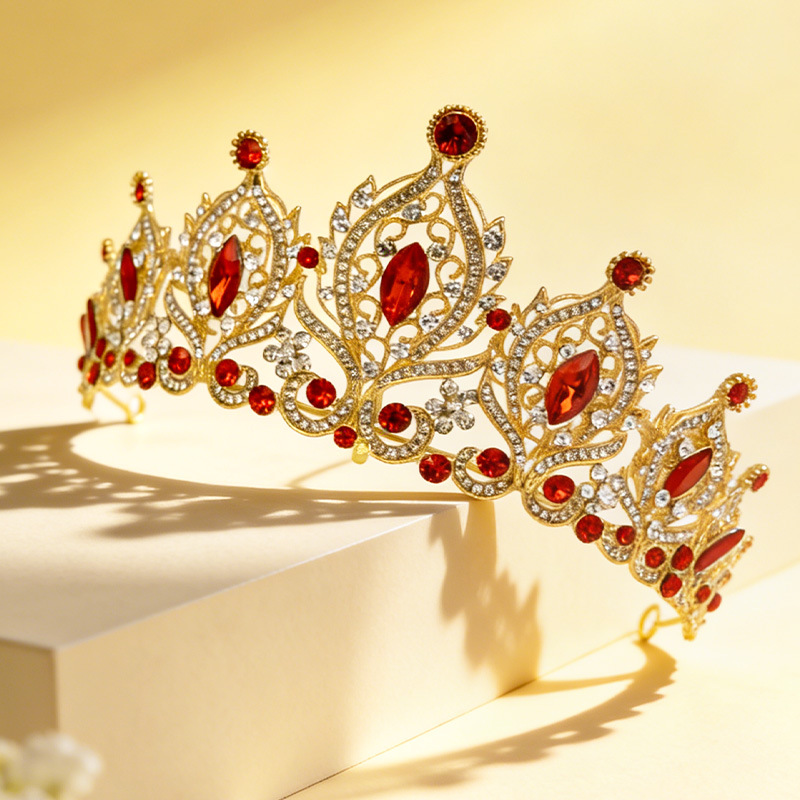 Women'S Red Accessories - Çinko Alaşımlı, Taşlarla Süslenmiş Barok Tarzı